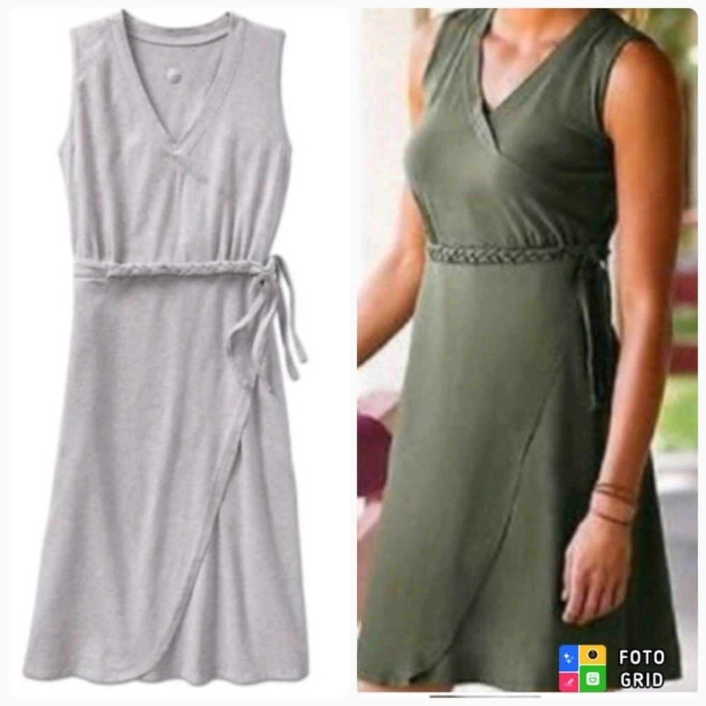 Athleta Faux Wrap Organic Cotton Light Gray Dress